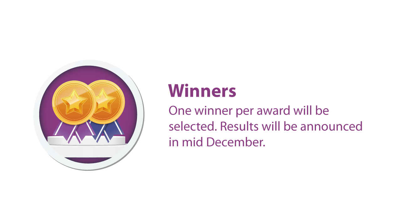 --> Winners One winner per award will be selected. Results will be announced in mid December