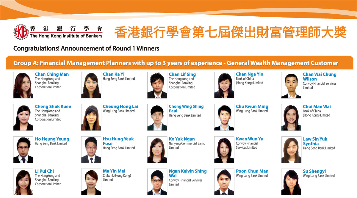 7th HKIB Outstanding Financial Management Planner Awards - Announcement of Round 1 Winners