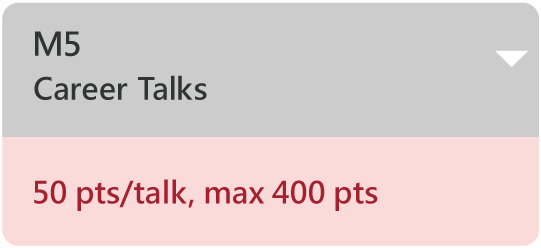 50 pts/talk, max 400 pts